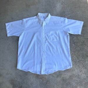 Manhattan Button Down Shirt Mens XL White Excellent Short Sleeve Vintage DQ